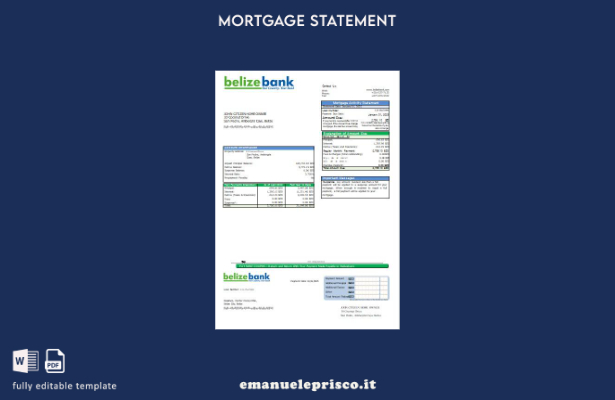 stile verificato modello di estratto conto del mutuo bancario Belize Belizebank